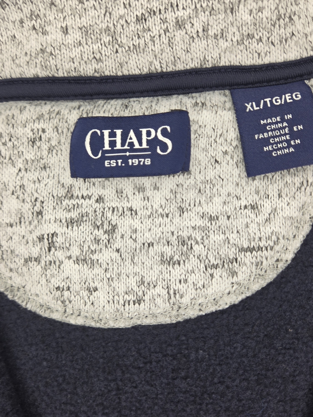 Chaps Men's Navy Quarter-Zip Sweater with Contrast Collar Size XL - Picture 8 of 9